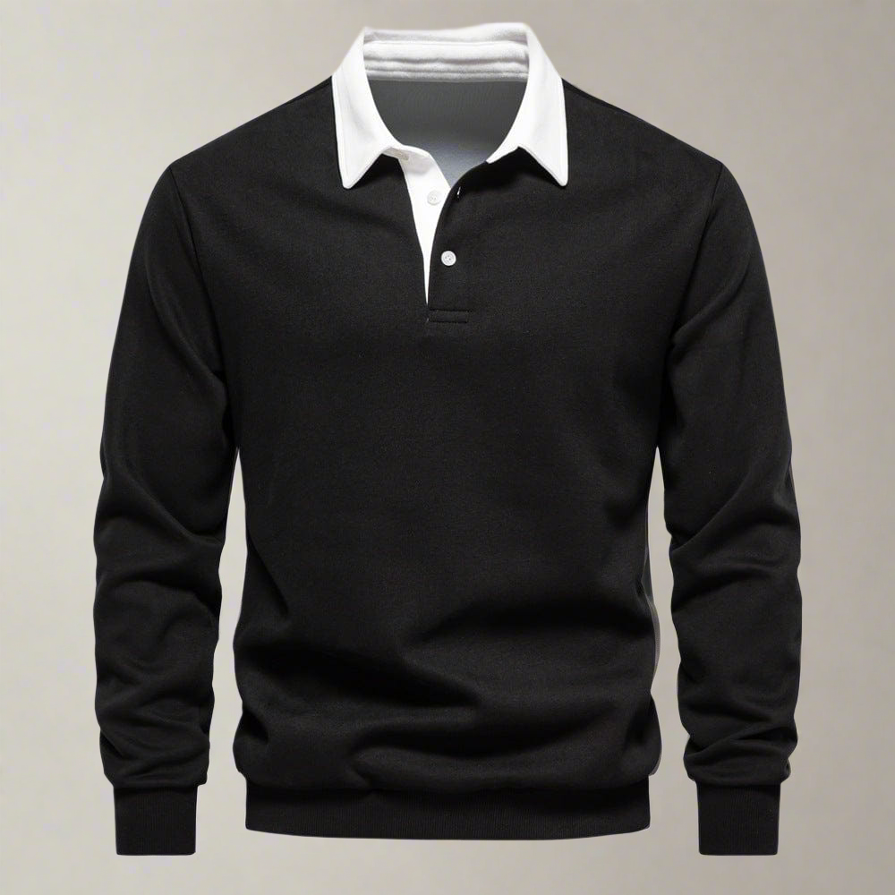 Maxime | Homme Pull Classique Noir Col Blanc Chic-1