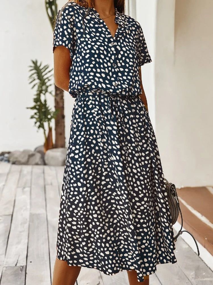 Variant image for Margaux | Femme Robe D'Été Chic Imprimé Pois Léopard Taille Nouée-15