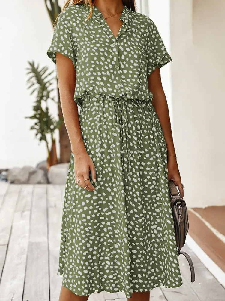 Margaux | Femme Robe D'Été Chic Imprimé Pois Léopard Taille Nouée 5