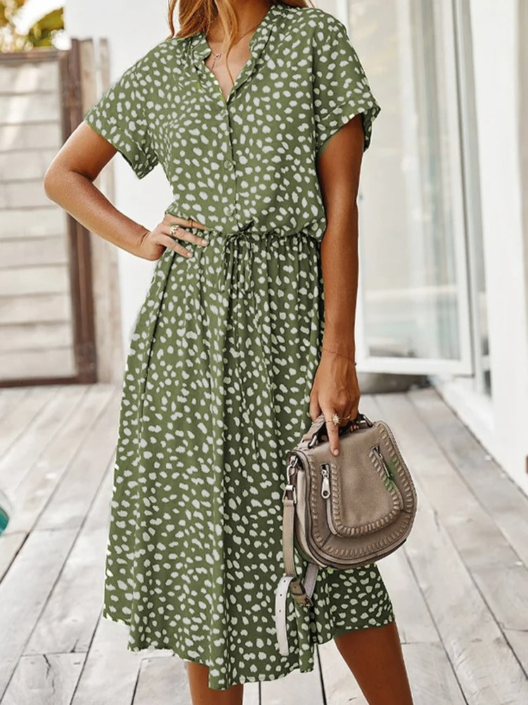 Margaux | Femme Robe D'Été Chic Imprimé Pois Léopard Taille Nouée 1