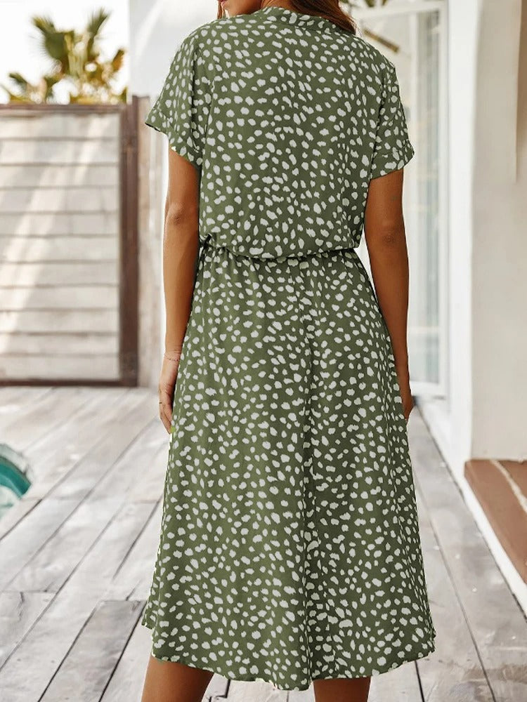 Margaux | Femme Robe D'Été Chic Imprimé Pois Léopard Taille Nouée 6
