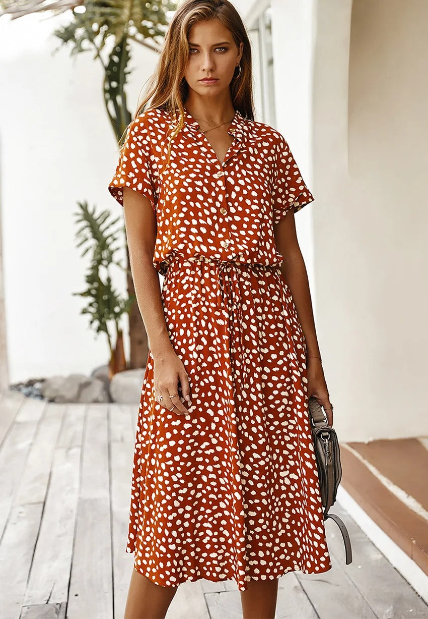 Variant image for Margaux | Femme Robe D'Été Chic Imprimé Pois Léopard Taille Nouée-11