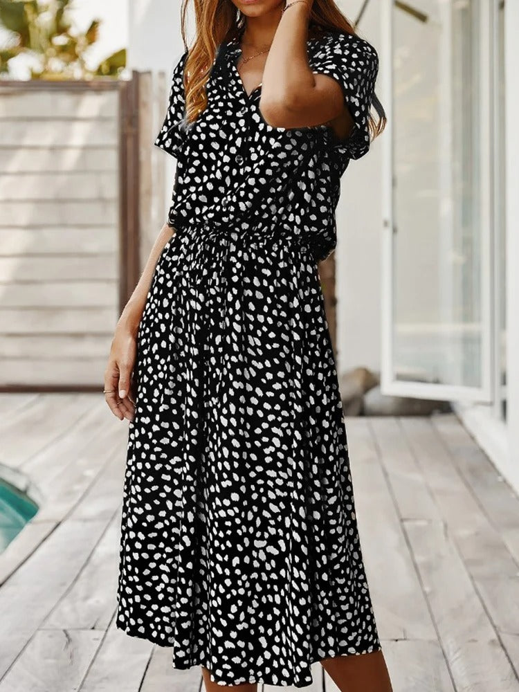 Variant image for Margaux | Femme Robe D'Été Chic Imprimé Pois Léopard Taille Nouée-6