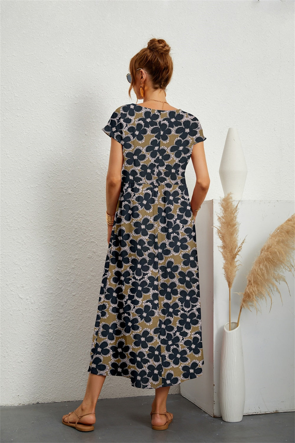 Margaux | Femme Robe Midi Imprimée Florale en Coton et Lin 4