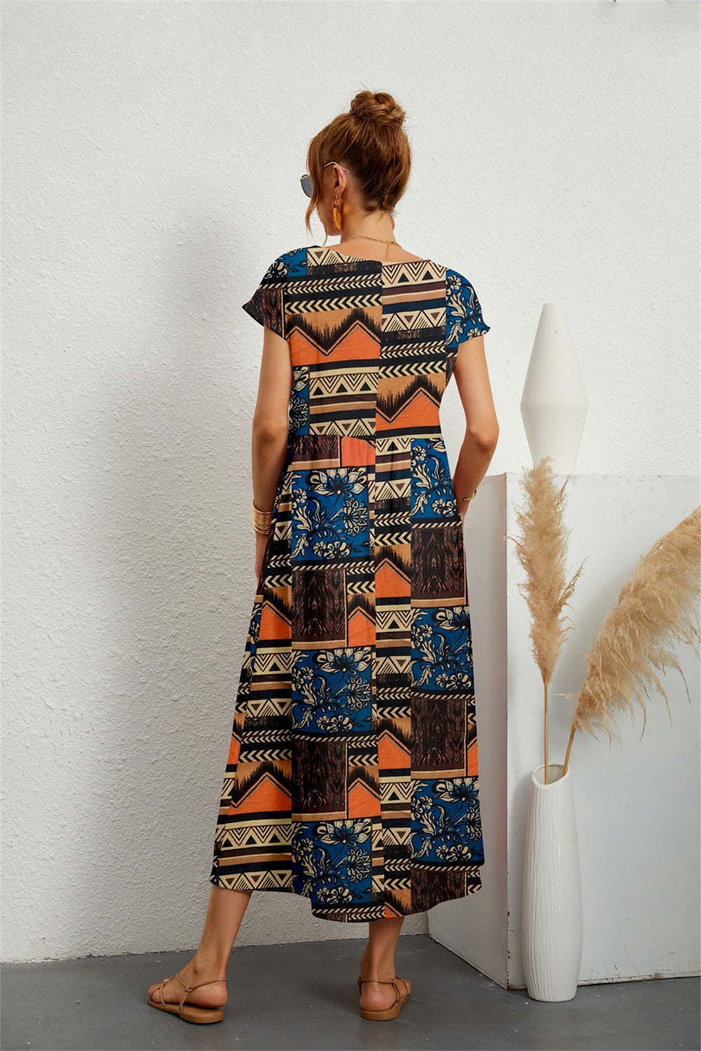 Margaux | Femme Robe Midi Imprimée Florale en Coton et Lin 6