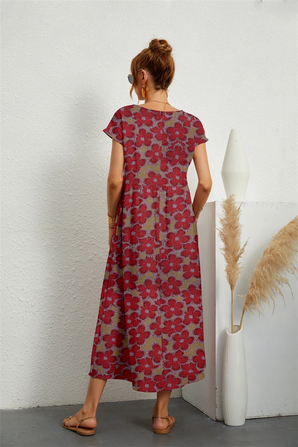 Margaux | Femme Robe Midi Imprimée Florale en Coton et Lin 5