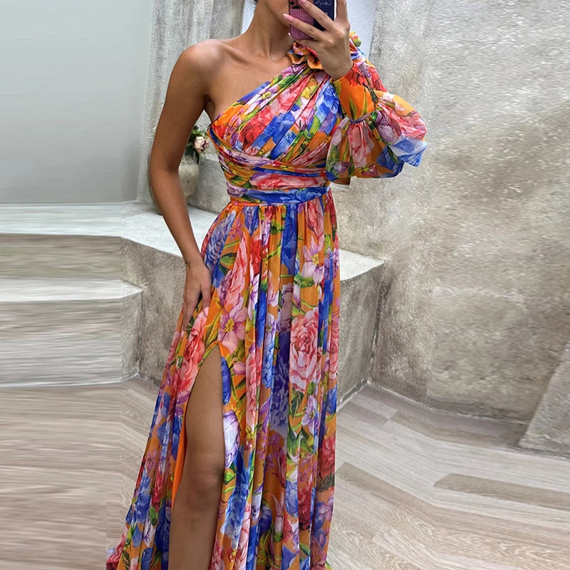 Camille | Femme Robe Longue De Soirée Épaule Dégagée Imprimé Floral 5