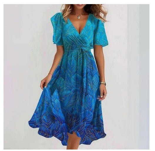 Gabrielle | Femme Robe Midi Imprimée Florale en Chiffon, Col V Élégant 3