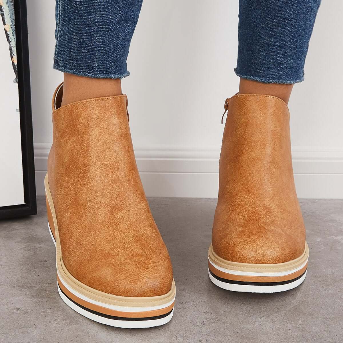 Fleur | Femme Baskets Talon Compensé avec Fermeture Éclair Latérale 3