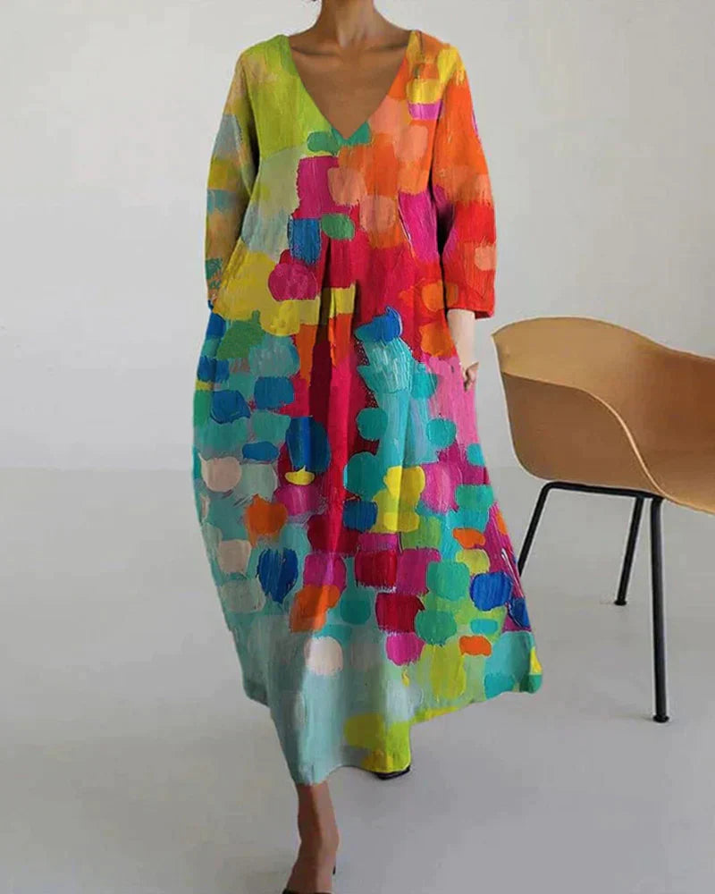 Manon | Femme Robe Longue Colorée Décolleté En V-2