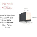 applique-murale-exterieure-etanche-14W-220V-lumiero-eclairage-extérieur-gris