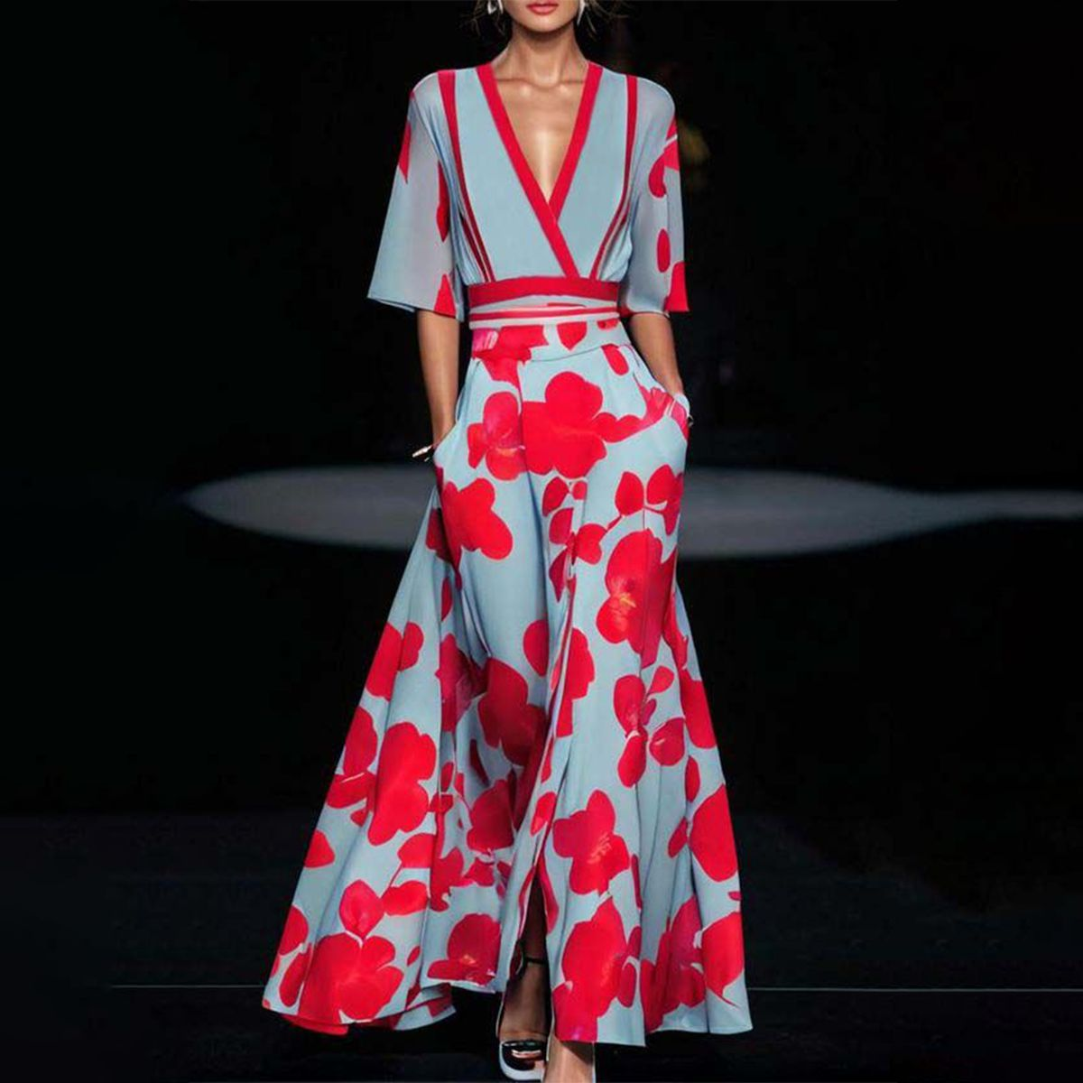 Léa | Femme Robe Longue Élégante Imprimé Floral Été-3