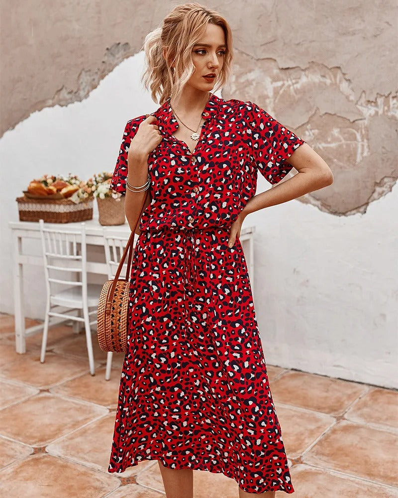Variant image for Margaux | Femme Robe D'Été Chic Imprimé Pois Léopard Taille Nouée-20