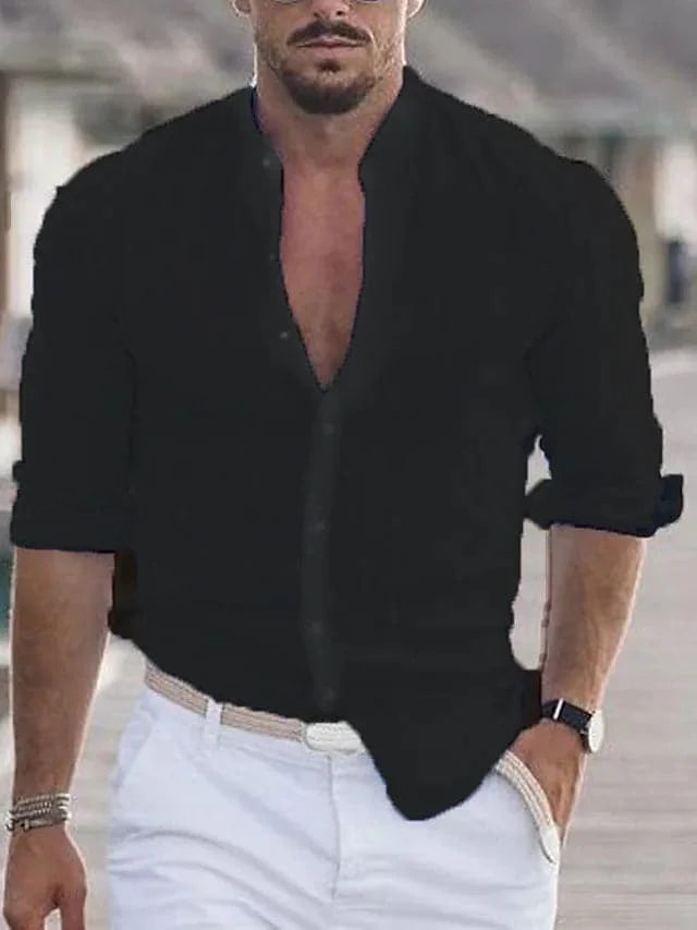 Variant image for Hugo | Homme Chemise Lin Coupe Ajustée Col Mandarin-36