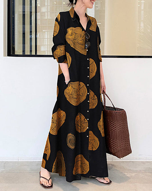 Océane | Femme Robe Longue Été à Manches Longues Imprimé Coloré-1