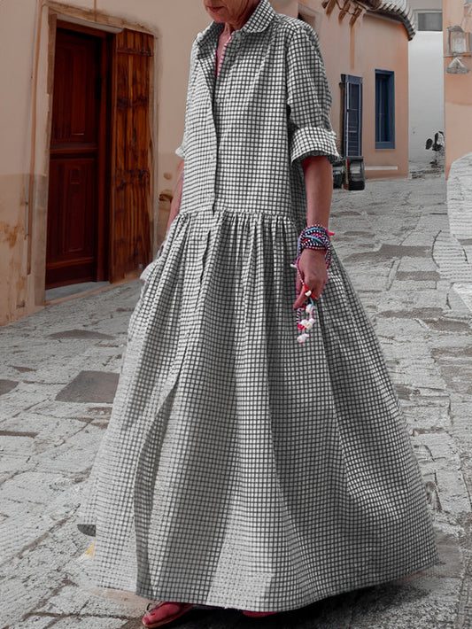 Gabrielle | Femme Robe Longue Manche Longue en Patchwork Élégante-1