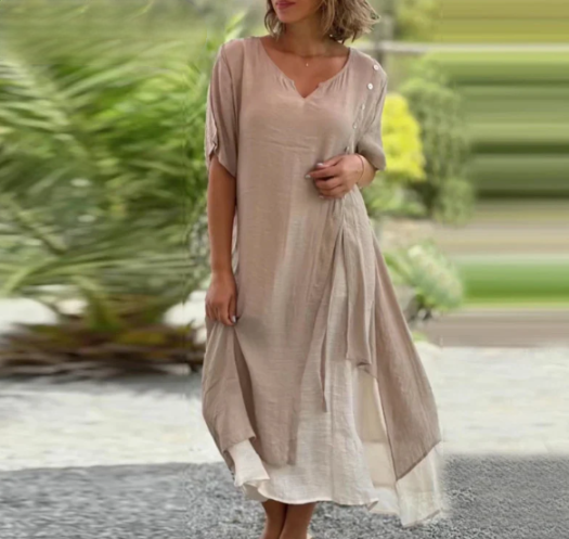 Gabrielle | Femme Robe Longue Été Blanche Imprimé Élégant-1