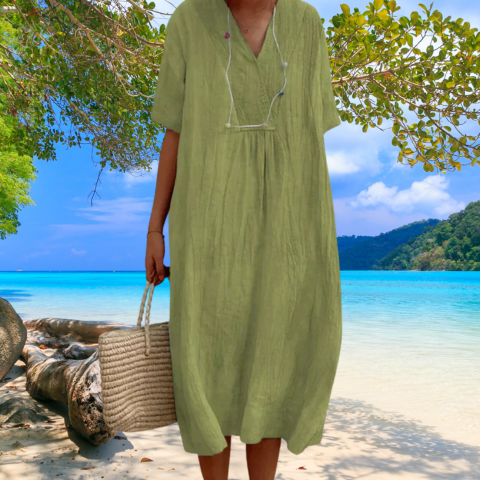 Margaux | Femme Robe Midi en Lin avec Coupe Fluide et Tissu Respirant 4