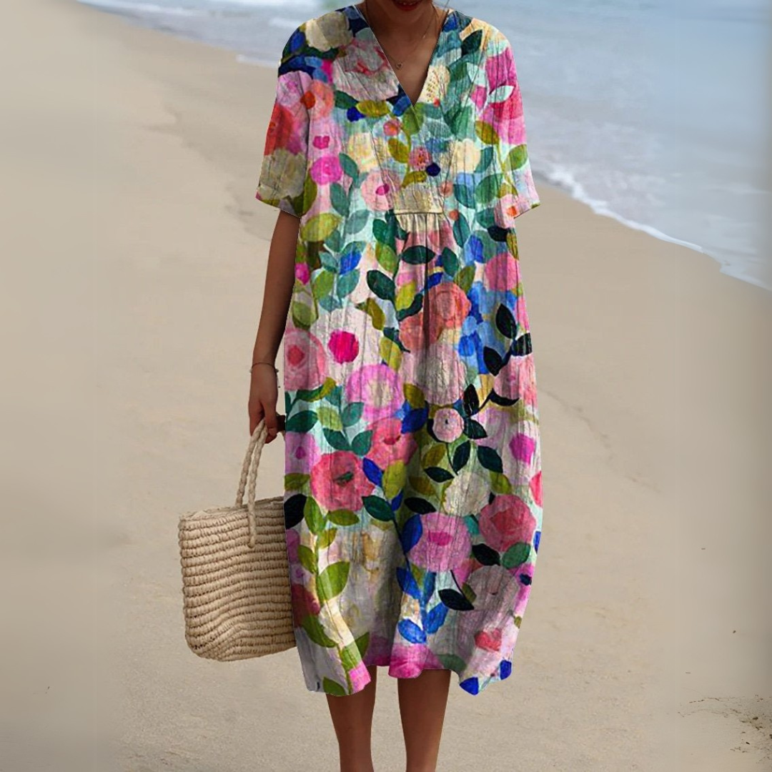Camille | Femme Robe d'Été Longue Imprimé Floral Élégante-1