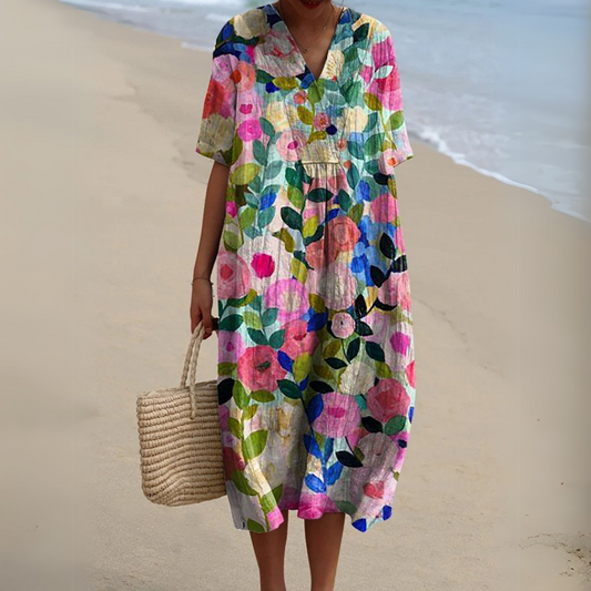 Camille | Femme Robe d'Été Longue Imprimé Floral Élégante-1