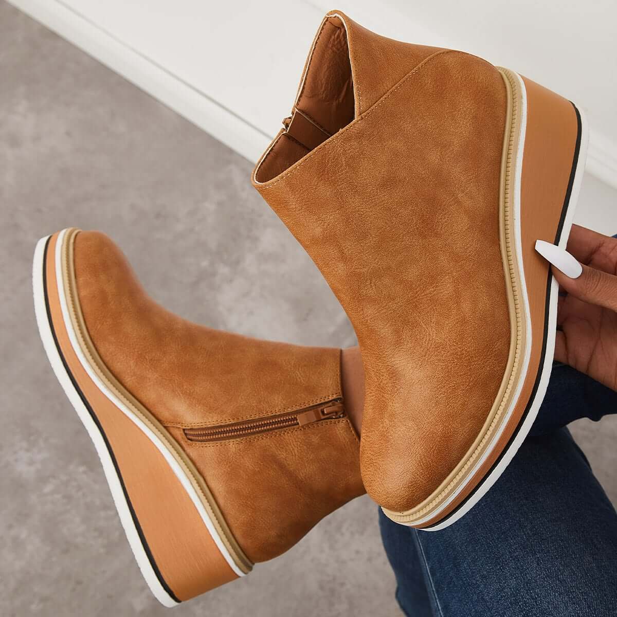 Fleur | Femme Baskets Talon Compensé avec Fermeture Éclair Latérale 4