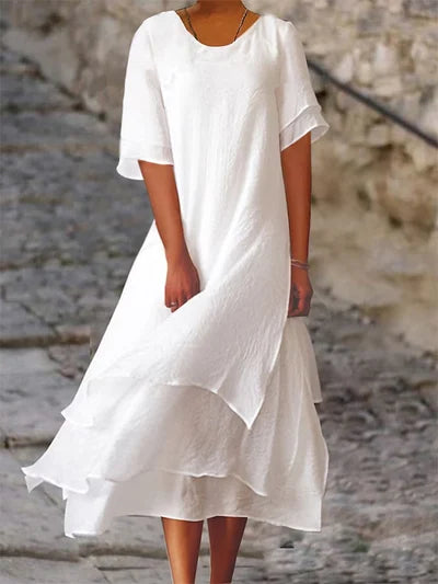 Camille | Femme Robe Courte en Coton et Lin avec Manches Fendues-1