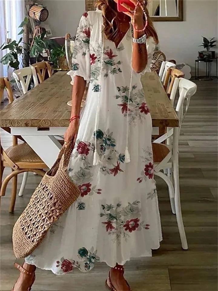 Camille | Femme Robe Longue Bohème Imprimé Floral Évasée 2