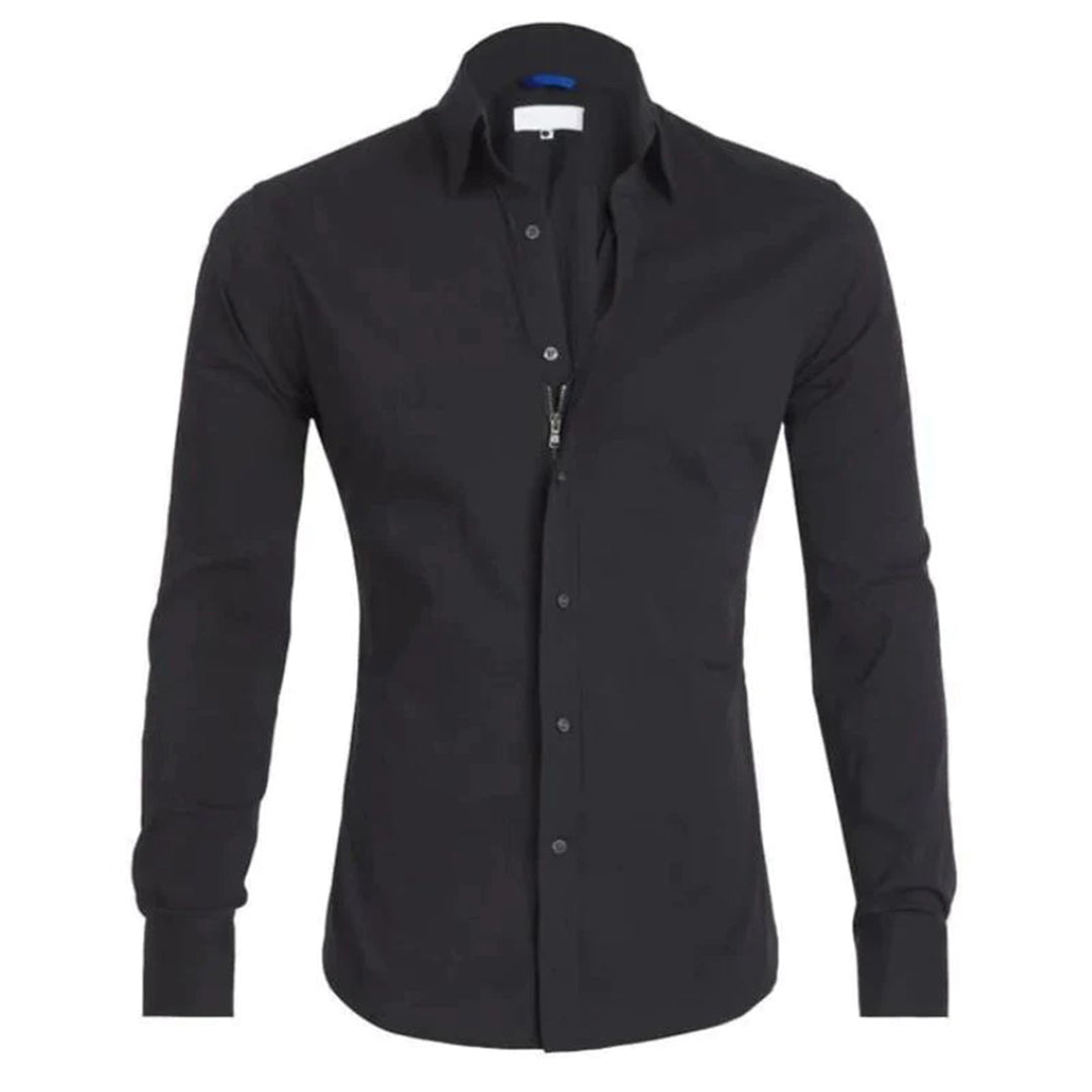 Maxime | Homme Chemise Ajustée Noire à Col Sophistiqué-3