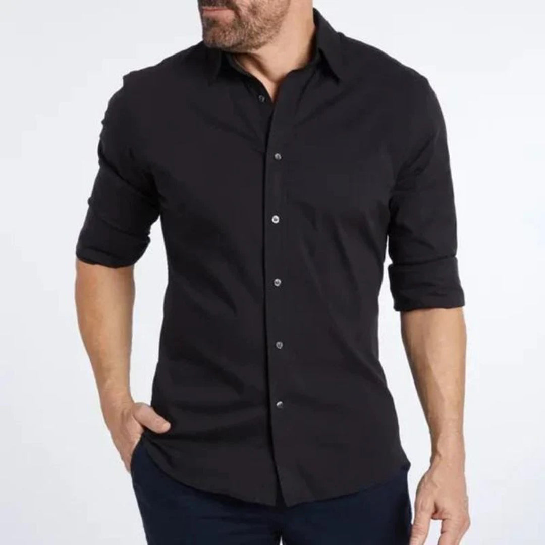 Maxime | Homme Chemise Ajustée Noire à Col Sophistiqué-1