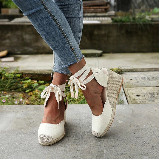 Élodie | Femme Sandales à Talons Compensés en Dentelle 0