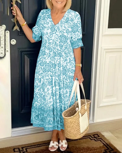 Gabrielle | Femme Robe Longue Fleurie Décolleté en V 0