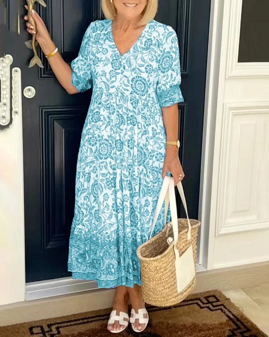 Gabrielle | Femme Robe Longue Fleurie Décolleté en V 0