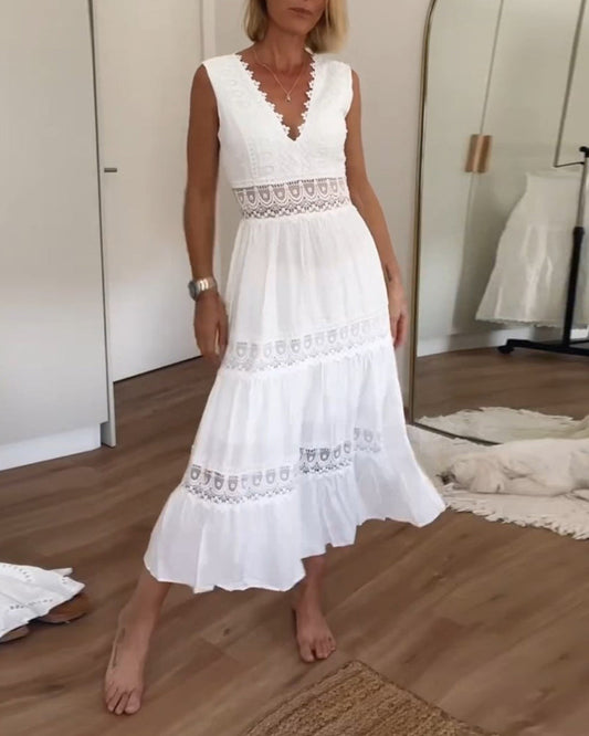 Gabrielle | Femme Robe Midi en Dentelle avec Détails Bohèmes 0