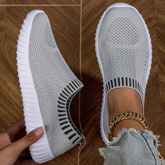 Léa | Femme Sneakers Respirantes Confortables à Enfilage Gris 0