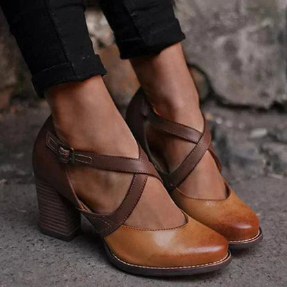 Margaux | Femme Escarpins Rétro à Talon Épais avec Brides Croisées 0