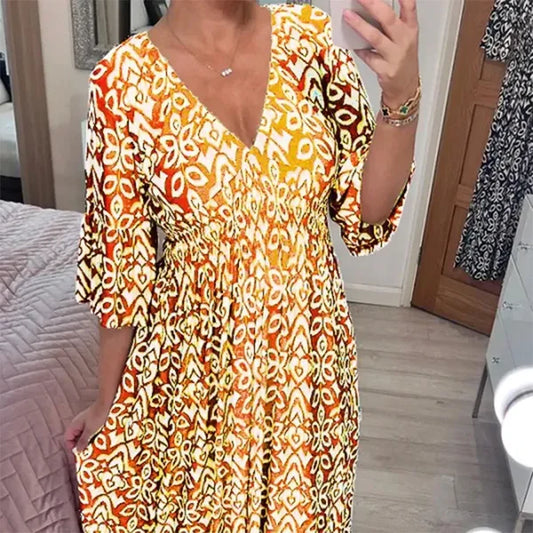 Gabrielle | Femme Robe Longue Été Imprimé Floral Décolleté en V-1