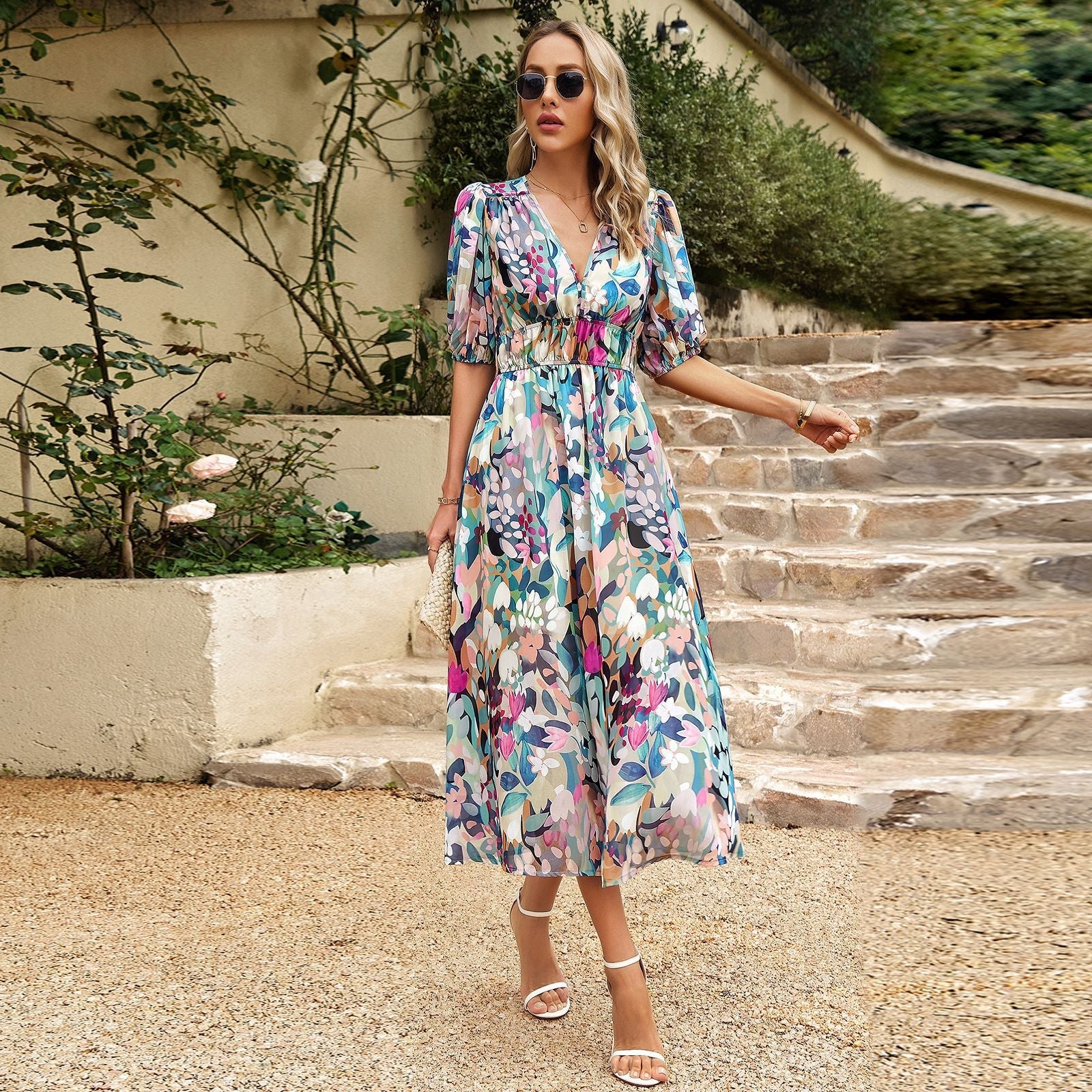 Margaux | Femme Robe Midi Imprimé Floral Ceinture À Nouer 6
