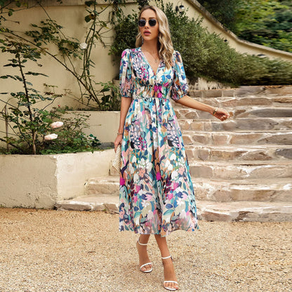 Margaux | Femme Robe Midi Imprimé Floral Ceinture À Nouer 6