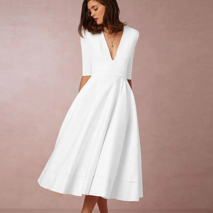 Gabrielle | Femme Robe Midi A-Line Décolleté en V Tissu Luxueux 2