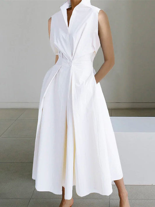 Gabrielle | Femme Robe Midi Blanche Chic en Coton Doux 1