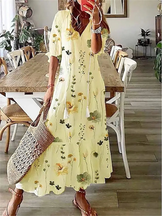 Amélie | Femme Robe Longue Été Imprimé Floral Col V 1
