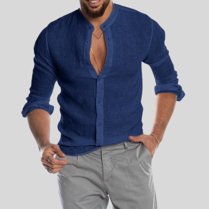 Variant image for Hugo | Homme Chemise En Lin Doux Col Henley Ajustable-8