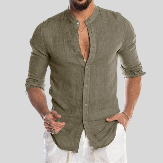 Hugo | Homme Chemise En Lin Doux Col Henley Ajustable-1