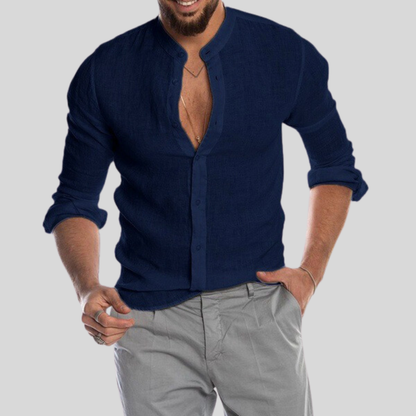 Variant image for Hugo | Homme Chemise En Lin Doux Col Henley Ajustable-15