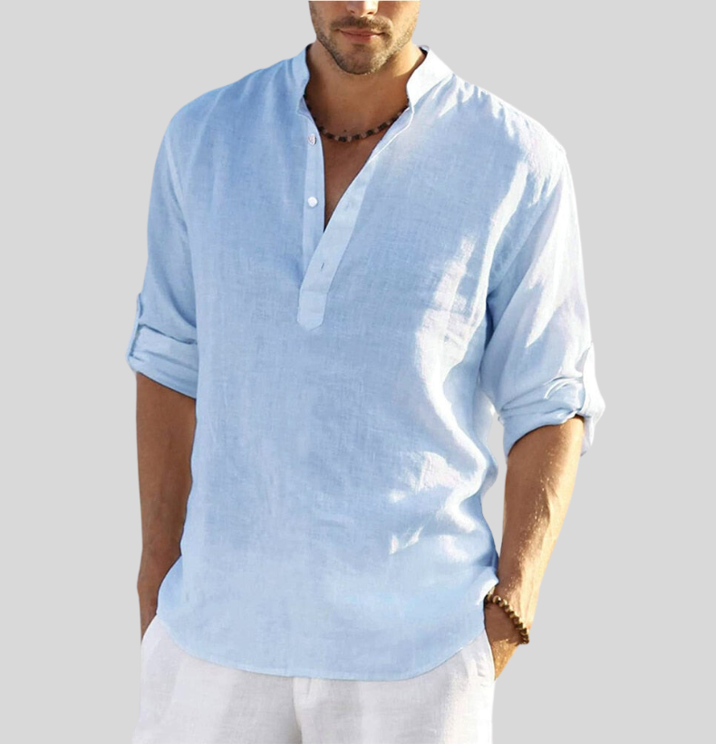 Variant image for Maxime | Homme Chemise En Lin Col Henley Décontractée-17