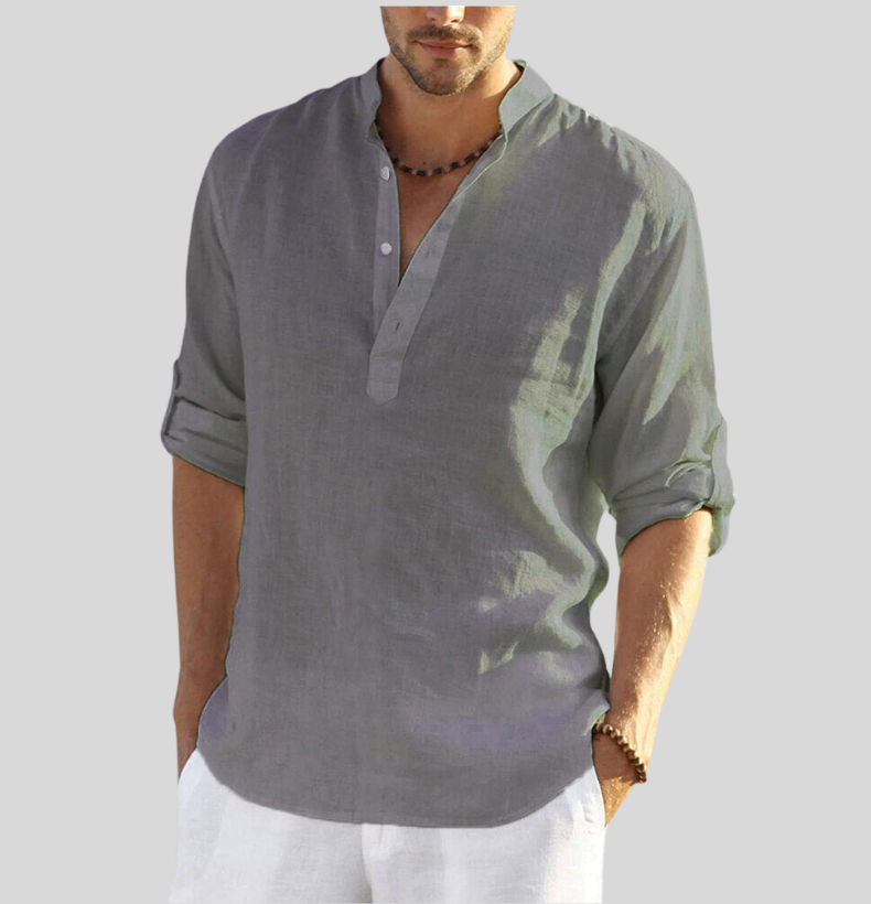 Maxime | Homme Chemise En Lin Col Henley Décontractée-6