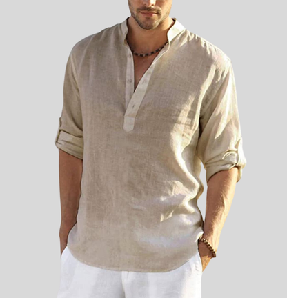 Maxime | Homme Chemise En Lin Col Henley Décontractée-2
