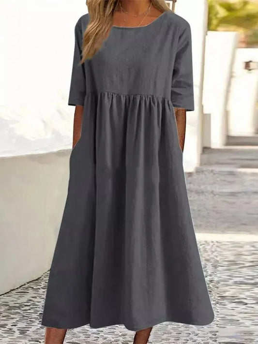 Gabrielle | Femme Robe Midi Légère en Coton-Lin Imprimé Floral 1