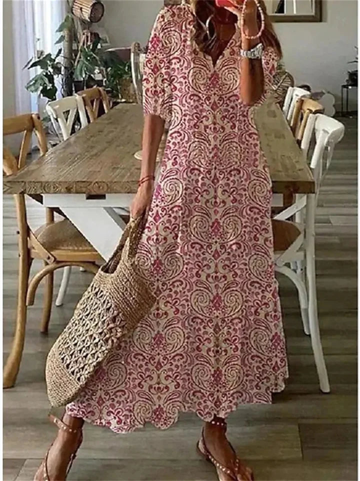 Camille | Femme Robe Longue Bohème Imprimé Floral Évasée 6