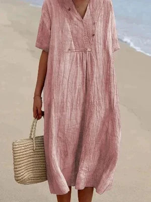Gabrielle | Femme Robe d'Été Longue en Lin et Coton Imprimé Floral-1